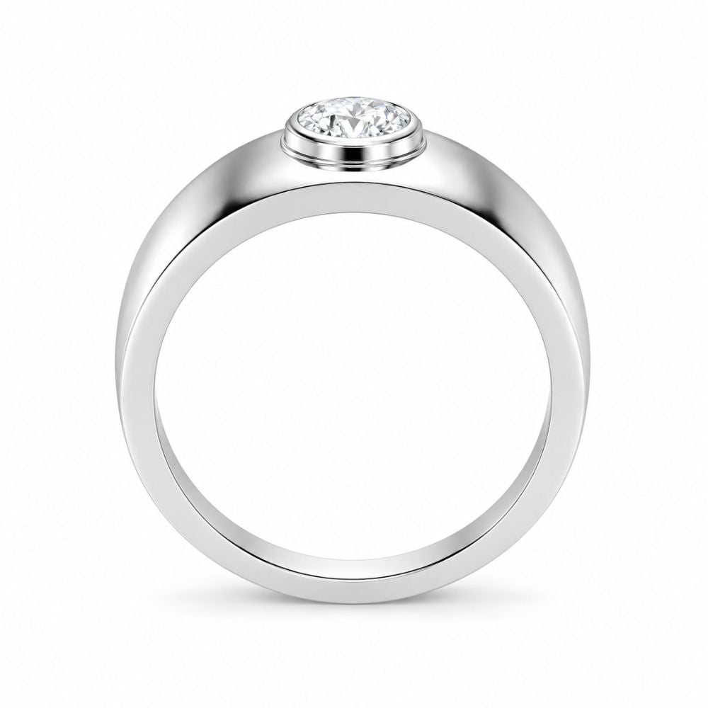 Round Cut Lab Grown Diamond Bezel Set Solitaire Men's Ring For Anniversary Gift