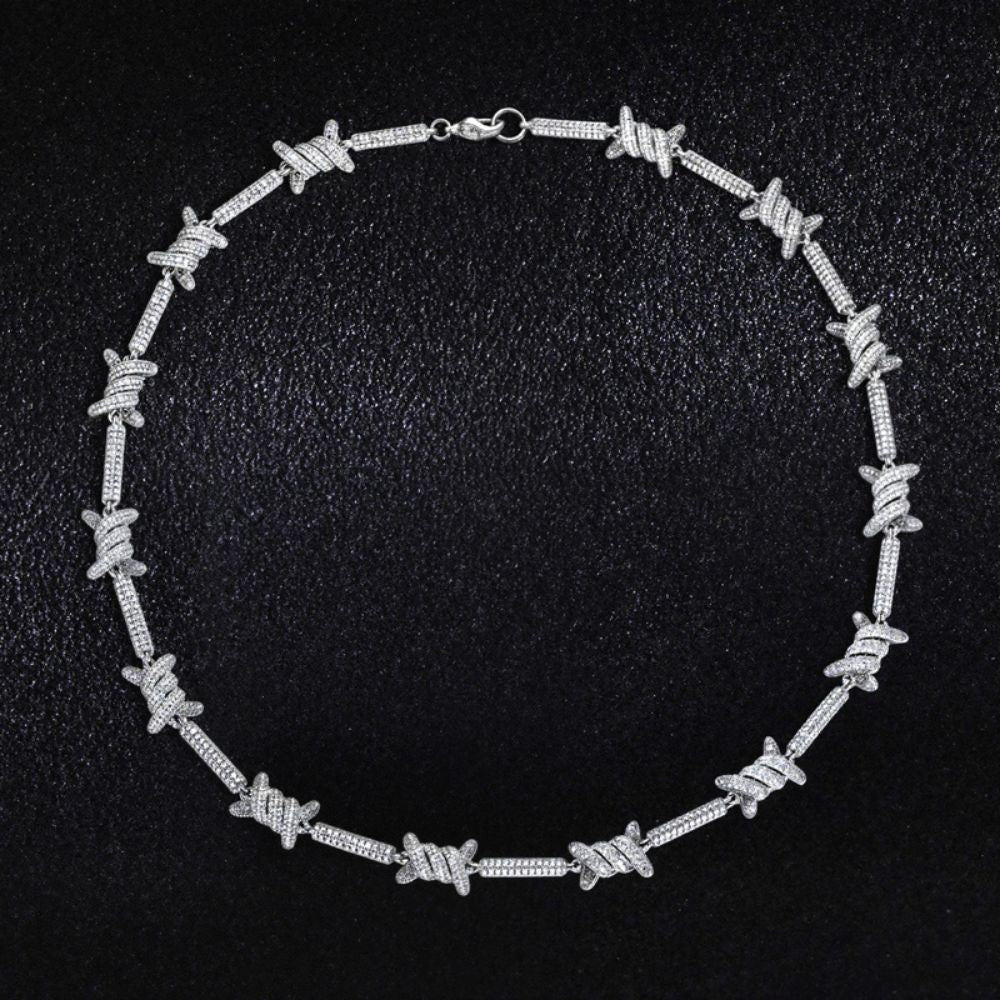 Barbed Wire Link Iced Out Moissanite Hip Hop Chain