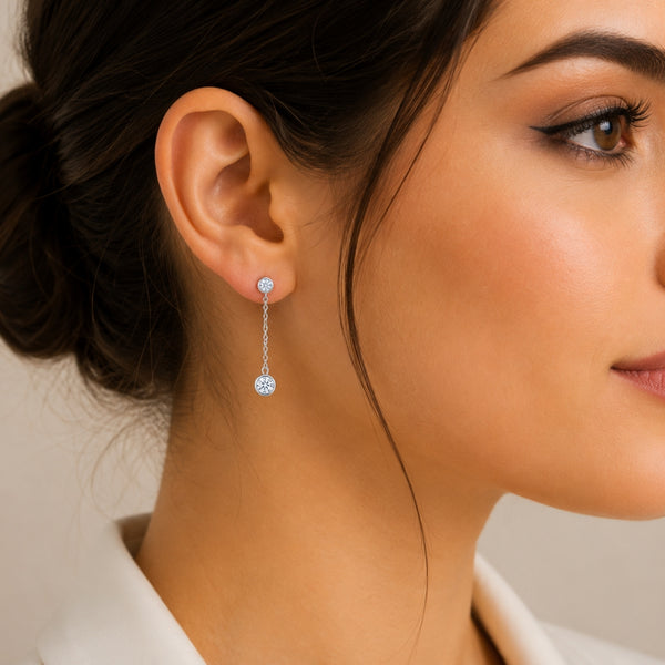 VVS1 Moissanite Round Cut Bezel Set Drop Dangle Earrings