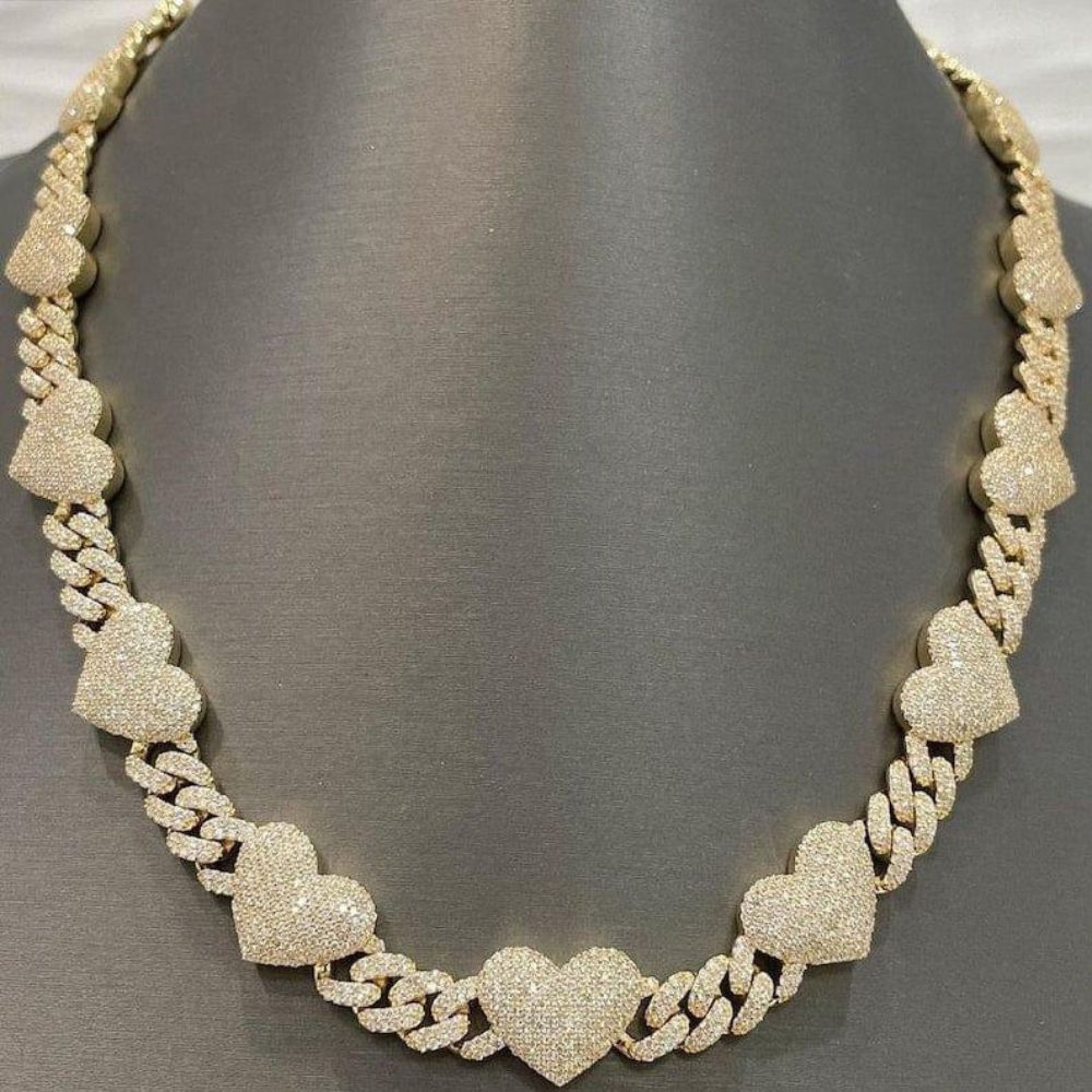 Lab Grown Diamond Round Cut Heart Cuban Link Chain