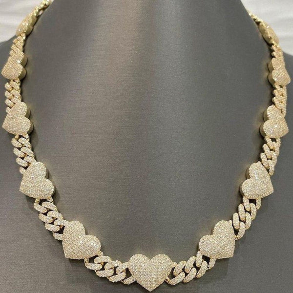 Lab Grown Diamond Round Cut Heart Cuban Link Chain