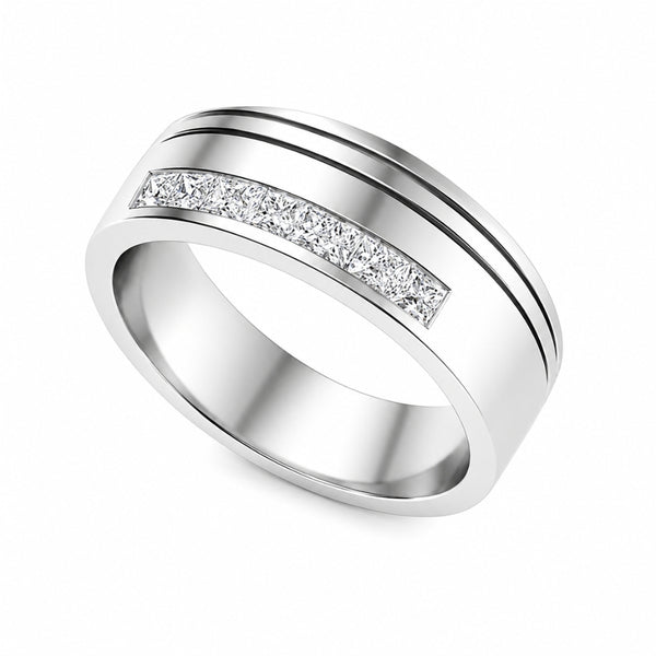 Lab Grown Diamond Princess Cut Channel Set Men's Wedding Band
