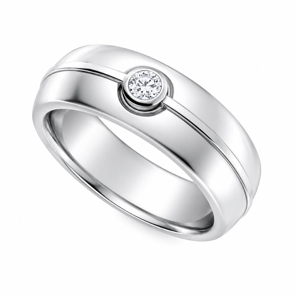 Round Cut Bezel Set Lab Grown Diamond Wedding Band
