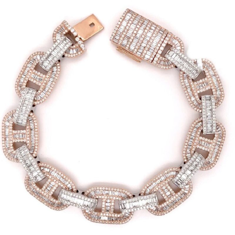 Baguette Cut  Moissanite G Link Hip Hop Bracelet