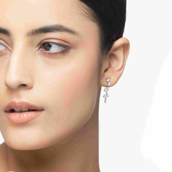 Round Cut Moissanite Leaf Style Drop Dangle Earrings