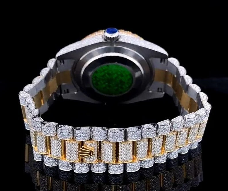 Dual Tone Iced Out Rolex Luxury Watch Gift for Him