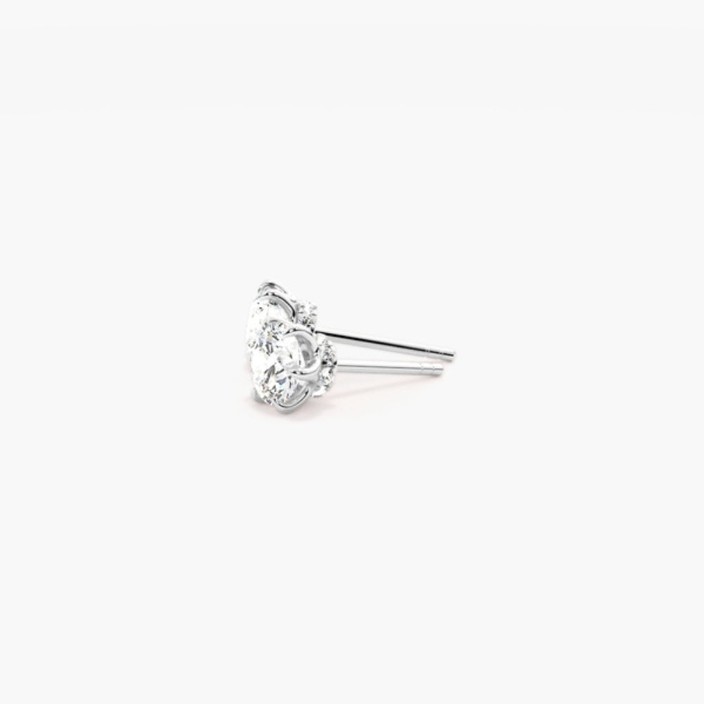 Moissanite Round Cut Hidden Halo Earring For Women