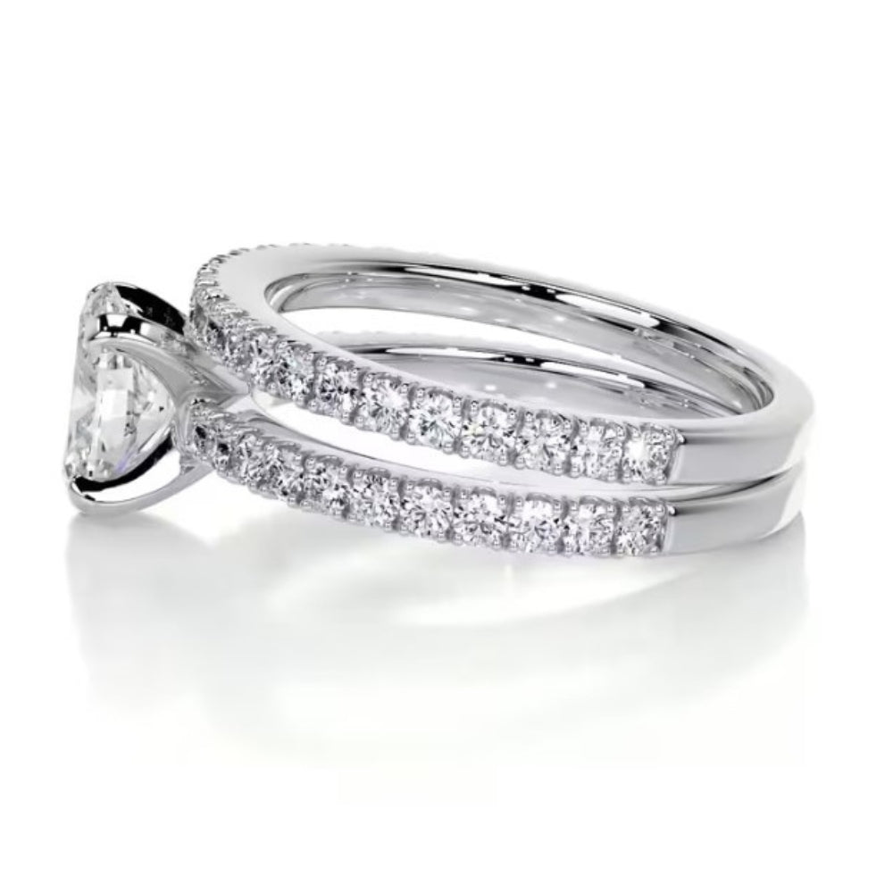 Oval Cut Pave Set Moissanite Ring Set For Wedding