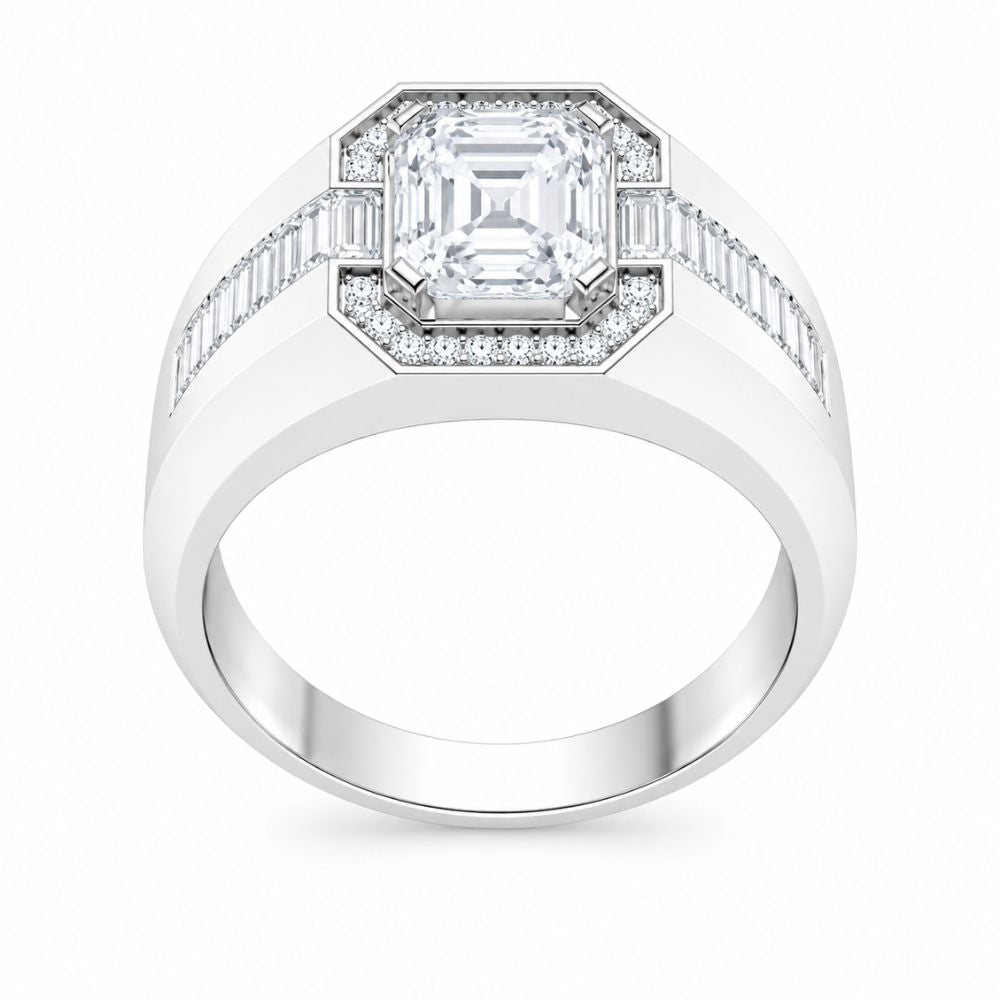 Asscher Cut Lab Grown Diamond Halo Style Men's Ring For Birthday Gift