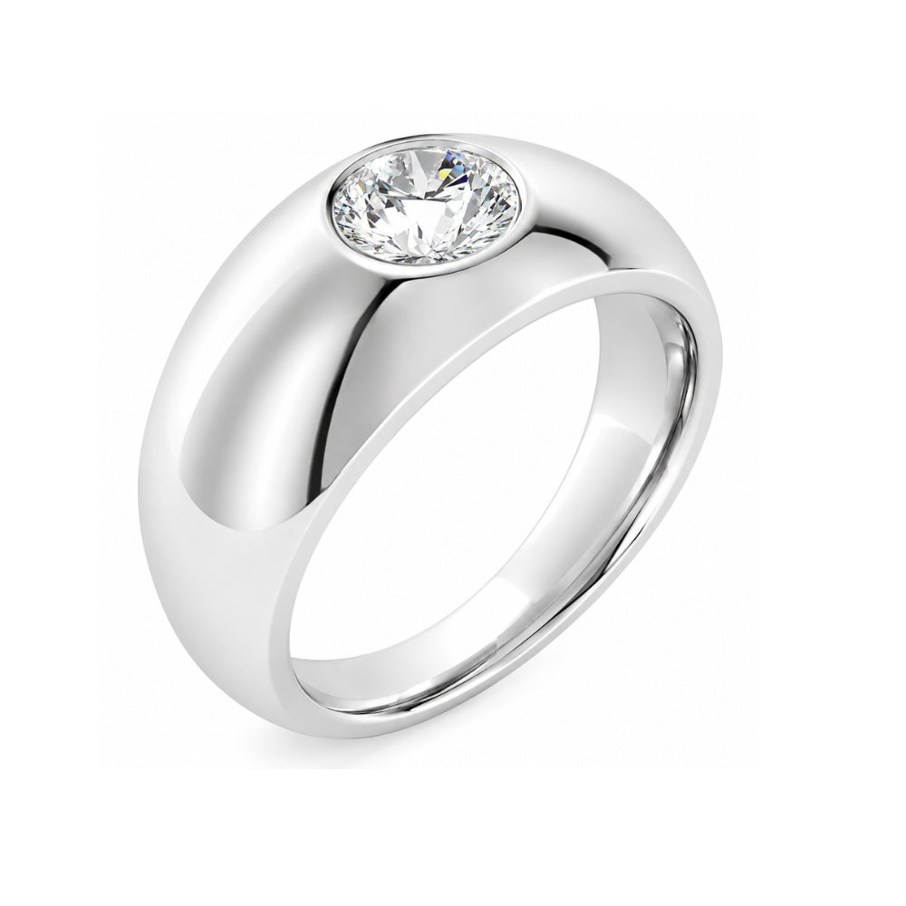 Round Cut Lab Grown Diamond Bezel Set Men's Ring For Birthday Gift