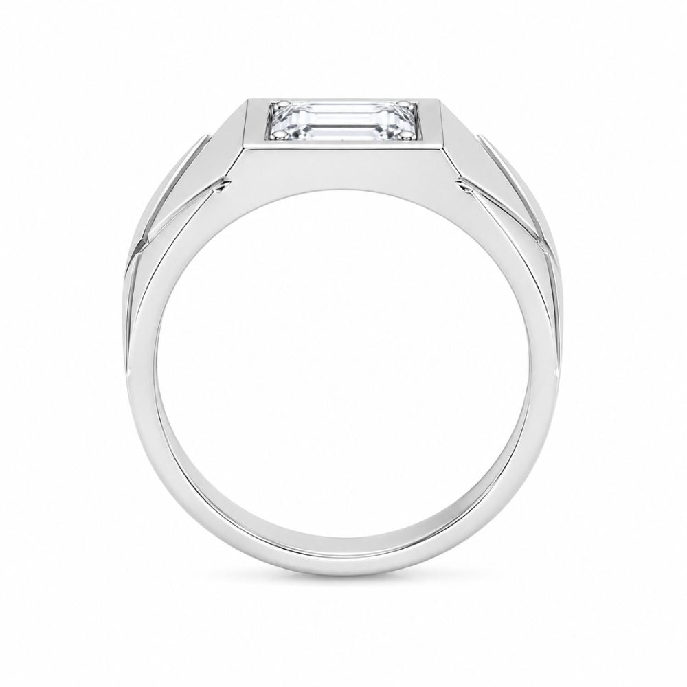 Lab Grown Diamond Emerald Cut Solitaire Bezel Set Ring For Men