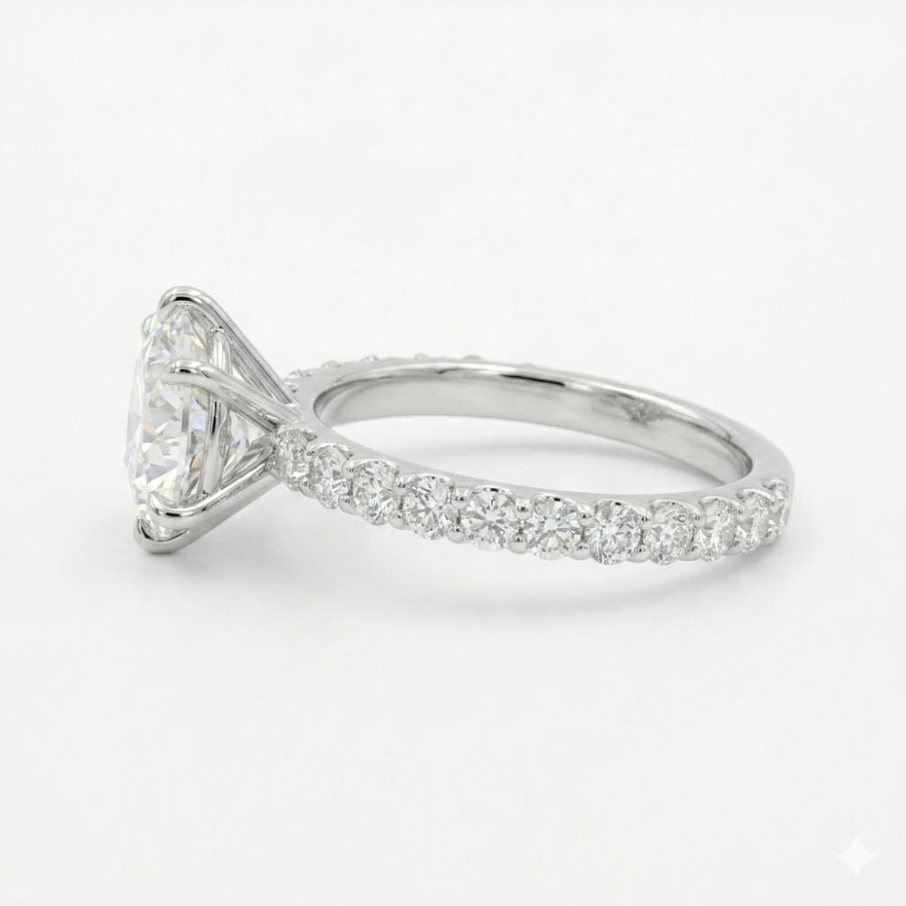 Round Cut Pave Set Lab Grown Diamond Engagement Ring