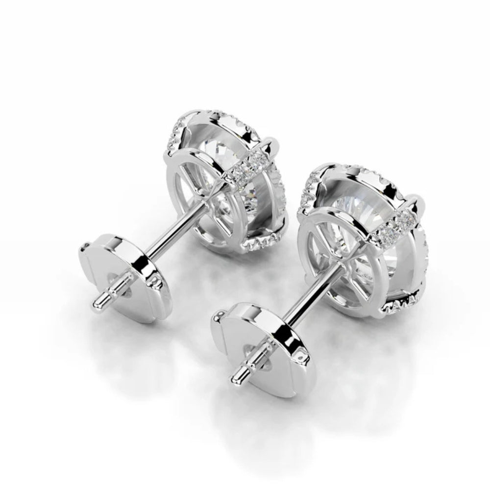 Oval Cut Moissanite Hidden Halo Stud Earring