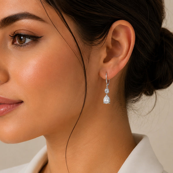 Pear & Round Cut Moissanite Drop Dangle Earrings For Women
