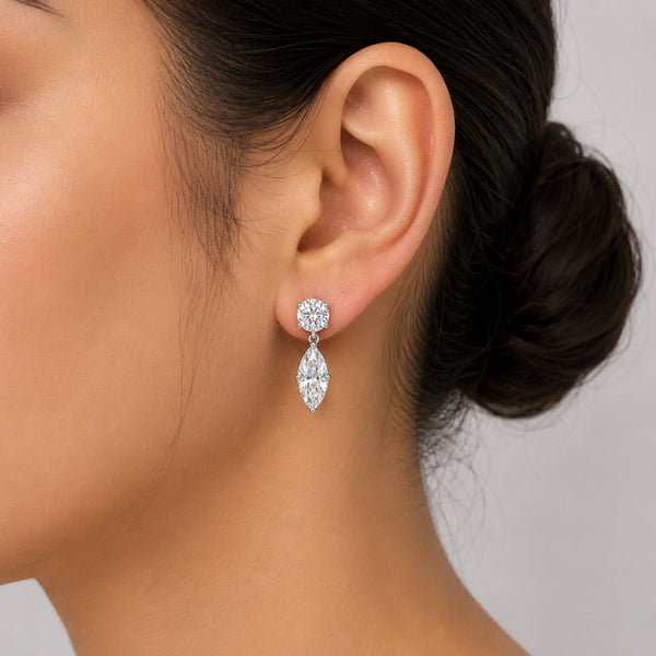 Marquise Cut D Color Moissanite Drop Dangle Earrings