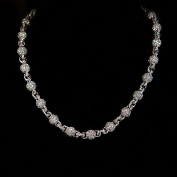 Round Cut Lab Grown Diamond Ball Link Hip Hop Chain