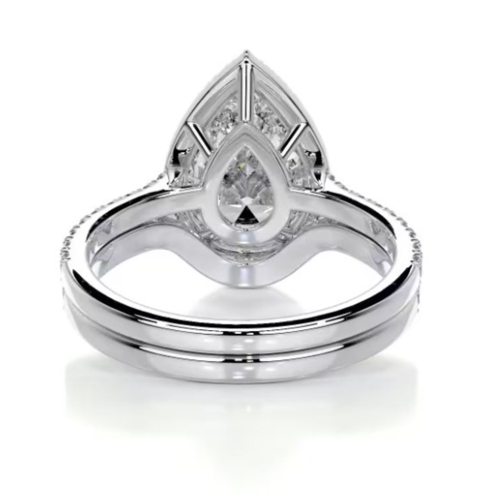 Pear Cut Moissanite Pave Set Anniversary Gift Ring Set