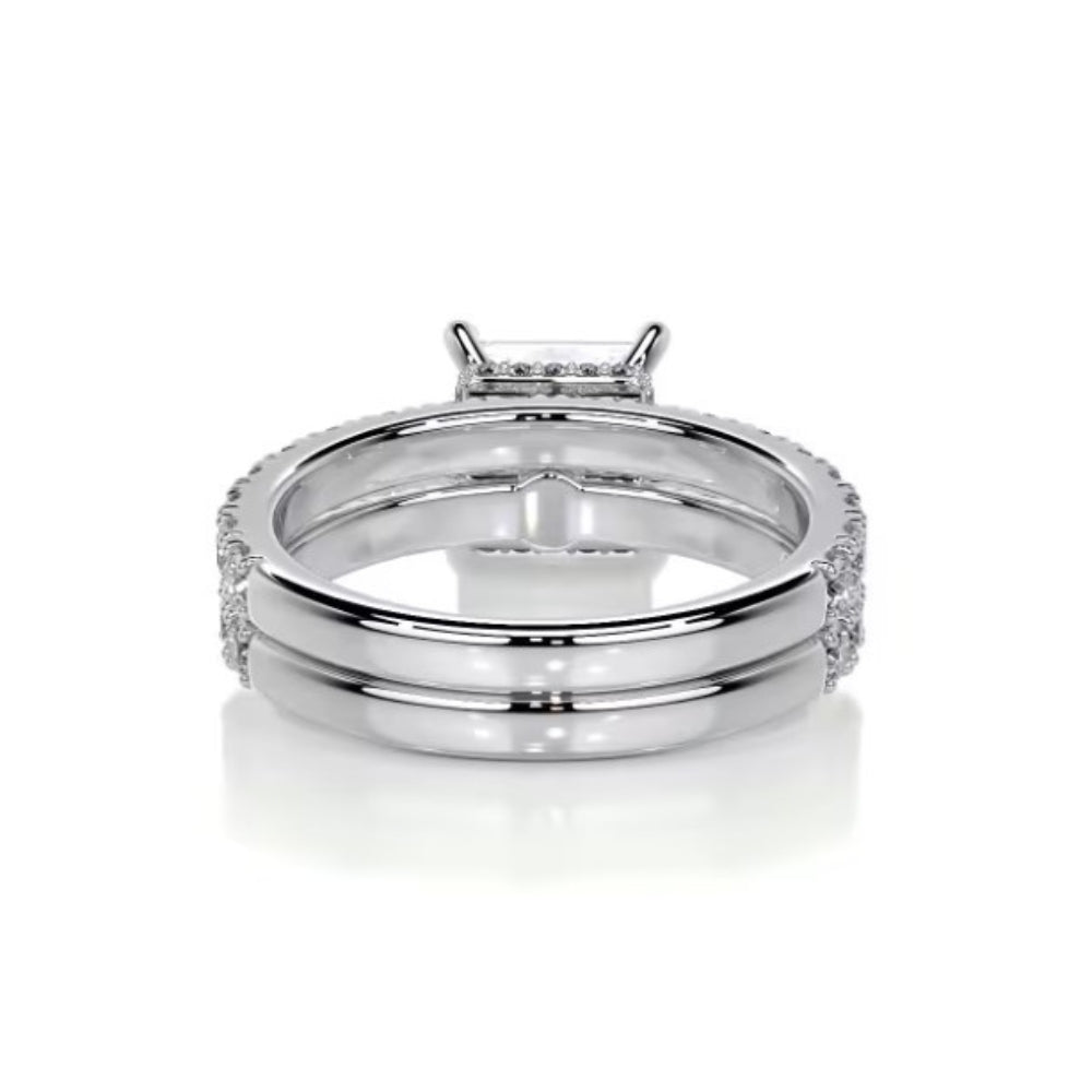 Princess Cut Moissanite Hidden Halo Bridal Ring Set