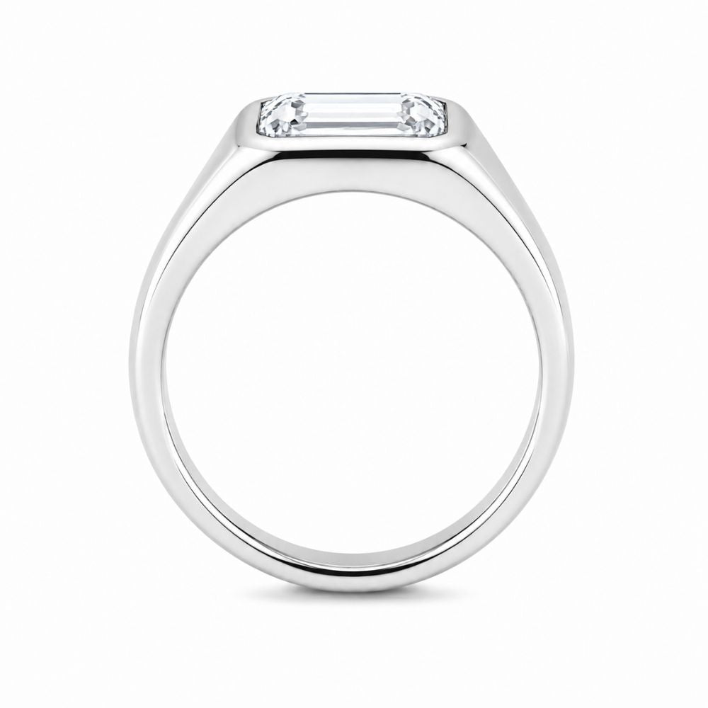 Emerald Cut Solitaire Bezel Set Lab Grown Diamond Engagement Ring