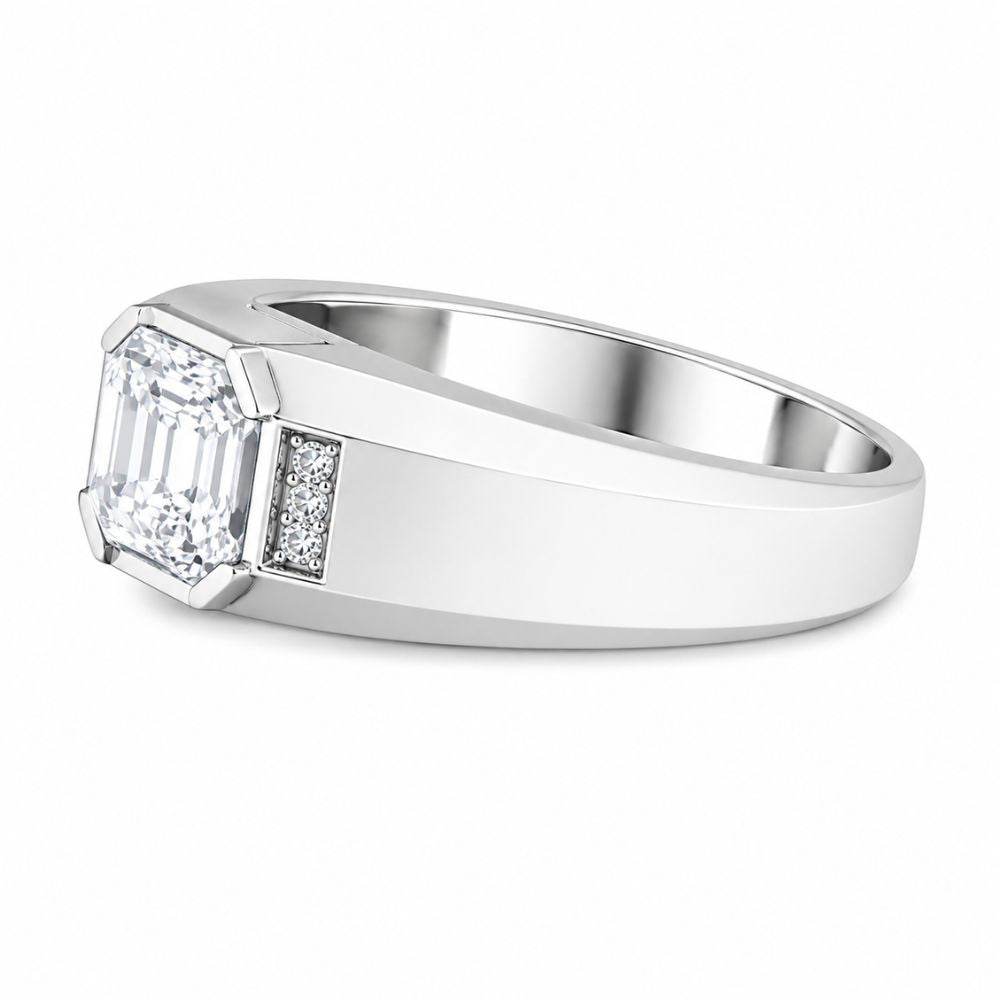 Asscher Cut Lab Grown Diamond Semi Bezel Set Engagement Ring