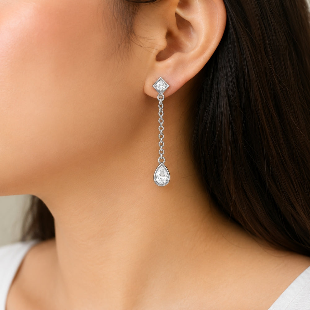 Pear & Round Cut Moissanite Drop Dangle Earrings For Women