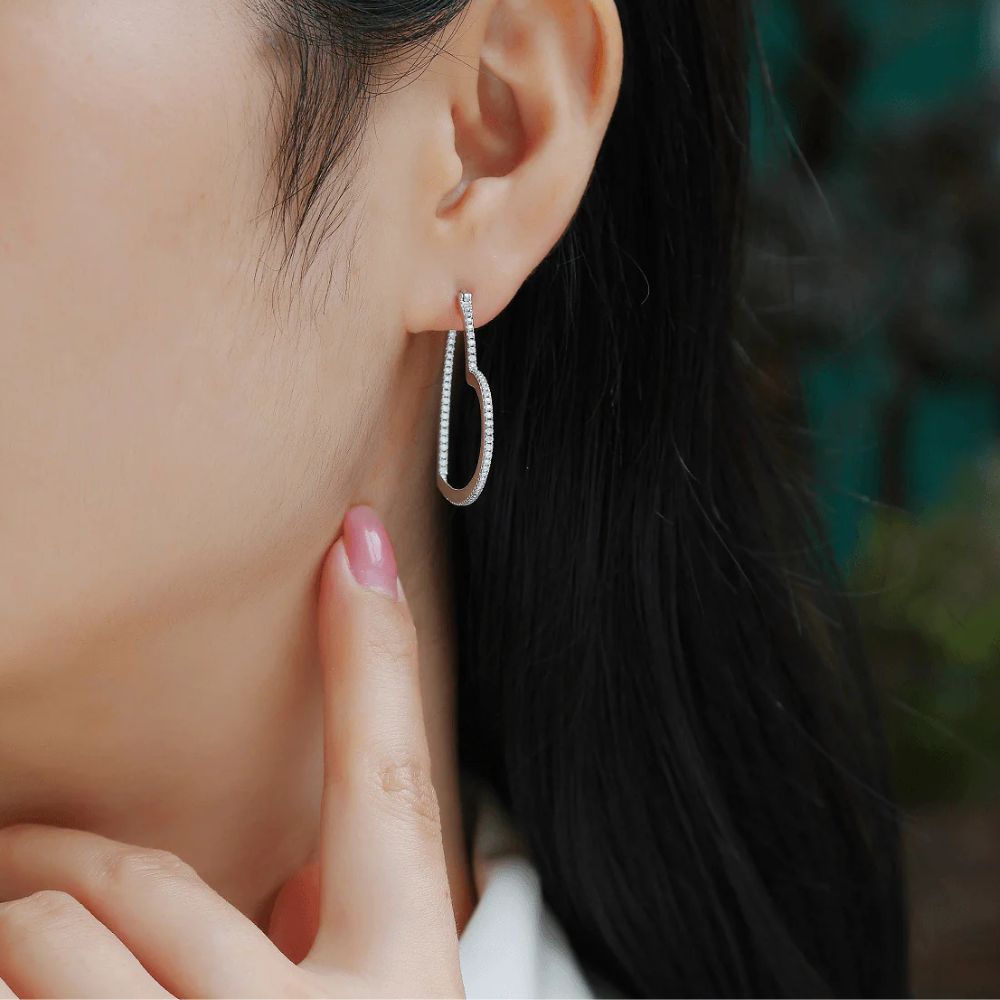 Colorless Moissanite Round Cut Classic Hoop Earrings