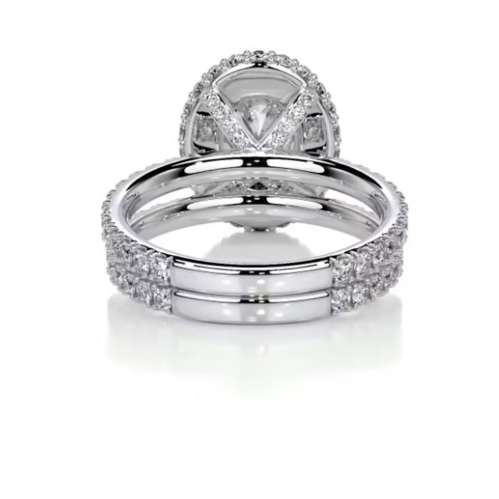 Oval Cut Moissanite Hidden Halo Ring Set For Wedding
