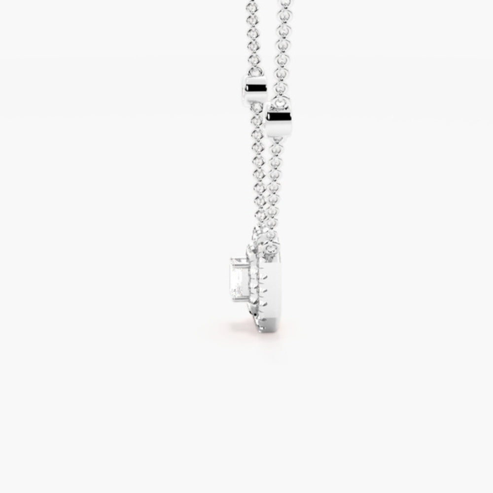 Emerald Cut Moissanite Double Halo Pendant