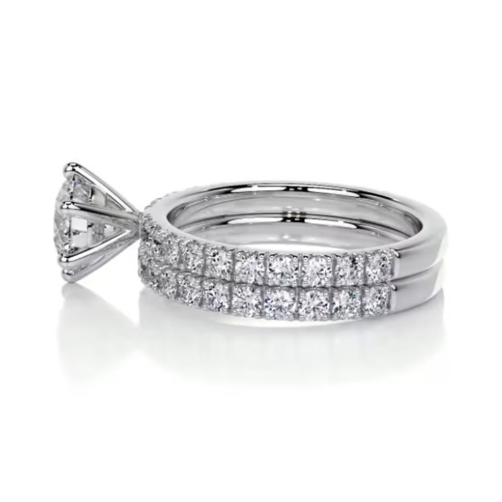 Round Cut Pave Set Moissanite Ring Set For Wedding