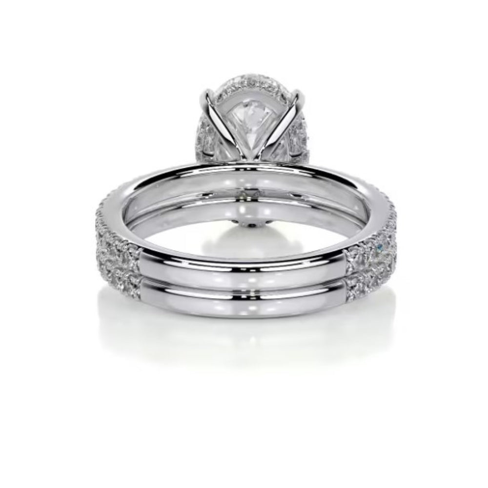Oval Cut Moissanite Hidden Halo Bridal Ring Set