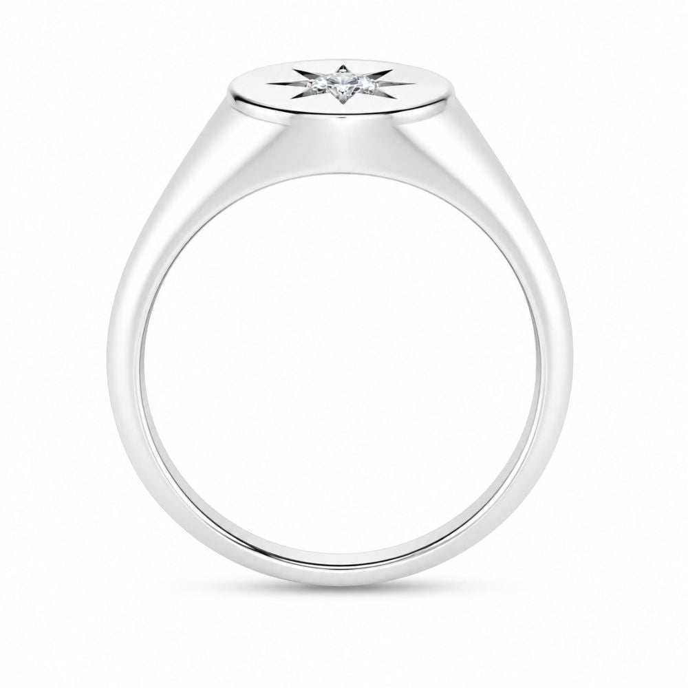 Round Cut Lab Grown Diamond Solitaire Flush Set Men's Ring