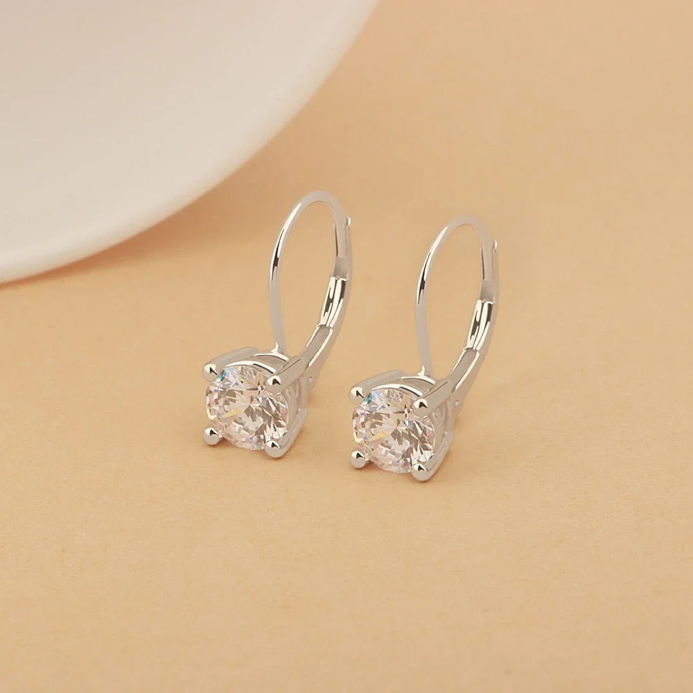 Round Brilliant Cut Moissanite Solitaire Drop Dangle Earrings