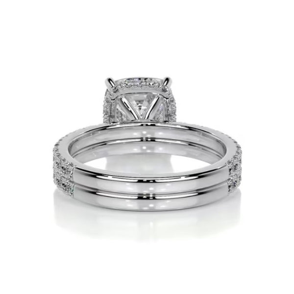 Cushion Cut Moissanite Hidden Halo Wedding Ring Set