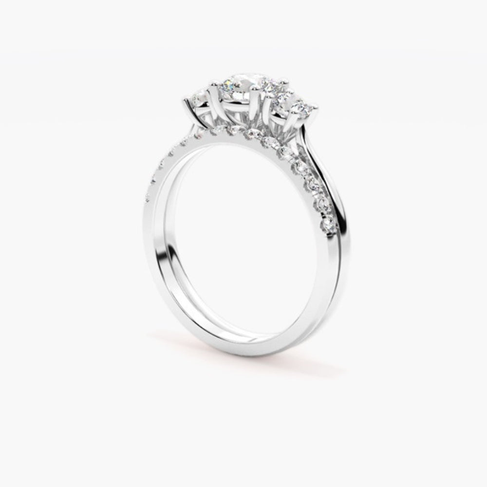 Round Cut Moissanite Three Stone Ring Set For Wedding