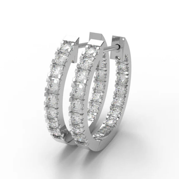 Round Cut Moissanite Pave Set Inside Out Hoop Earrings