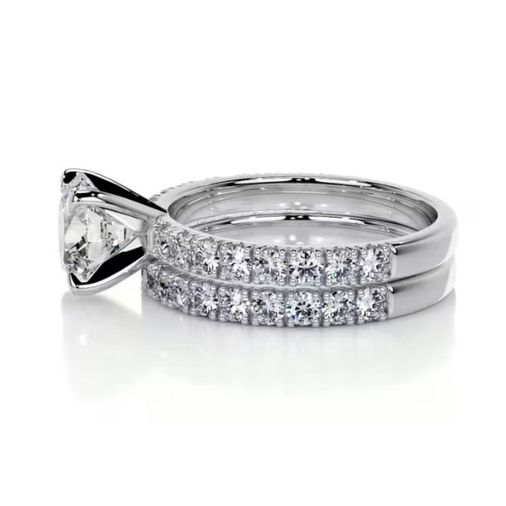 Round Cut Colorless Moissanite Pave Set Wedding Ring Set