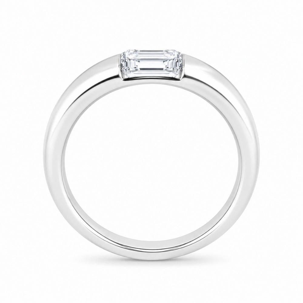 Emerald Bezel Set Lab Grown Diamond Solitaire Proposal Ring
