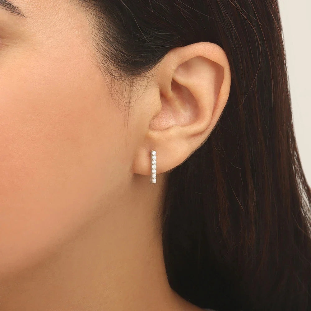 Classic Round Cut Moissanite Drop Earrings in 10K White Gold