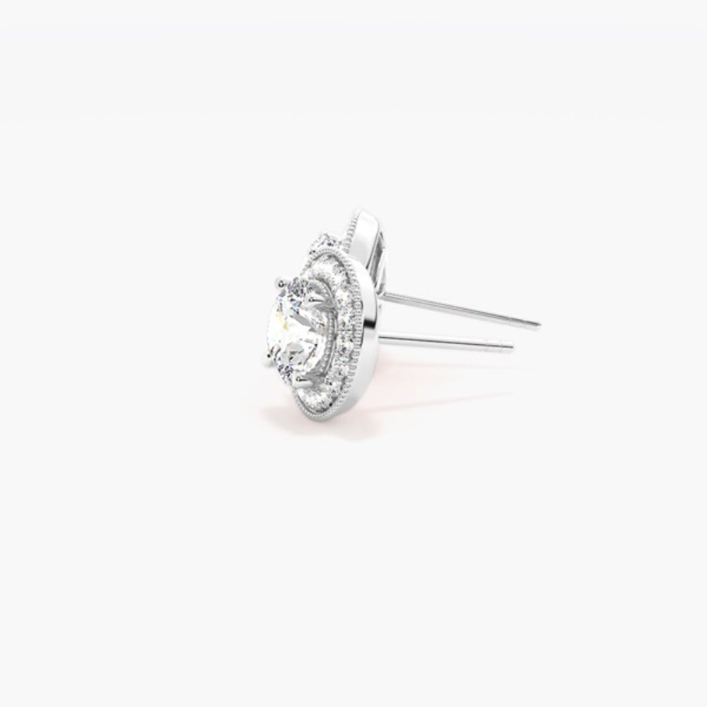 Moissanite  Round Cut Halo Style Filligree Earring