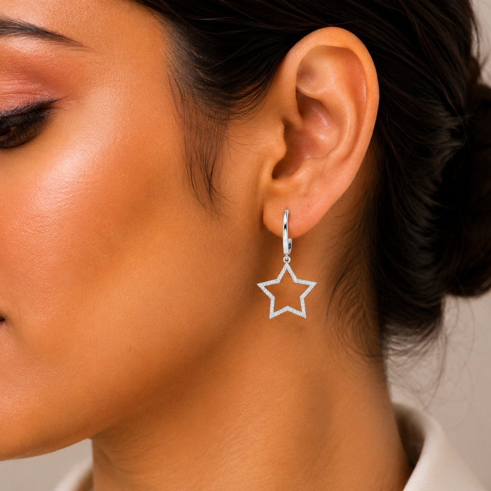 Round Cut Moissanite Classic Star Style Drop Dangle Earrings
