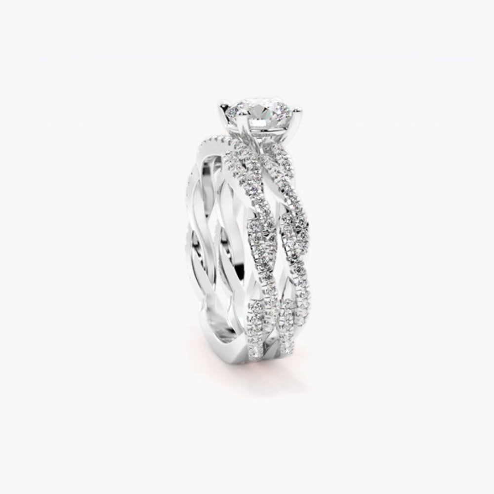 Round Cut Twisted Style Moissanite Wedding Ring Set