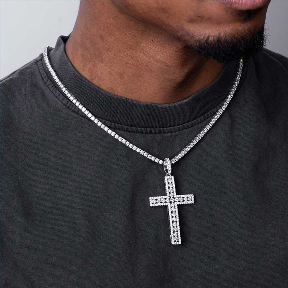 Moissanite Round Cut Hip Hop Style Cross Pendant