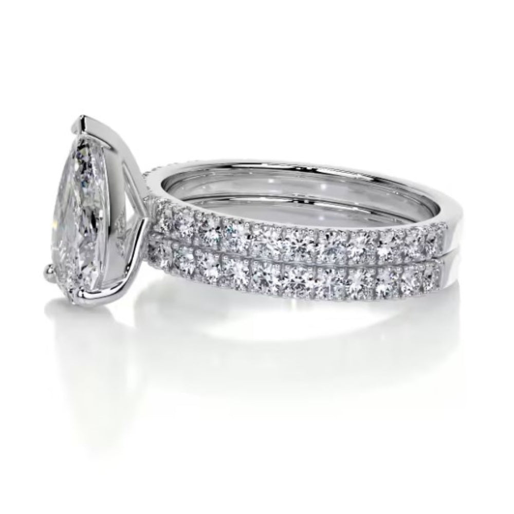 Colorless Moissanite Pear Cut Pave Set Wedding Ring Set