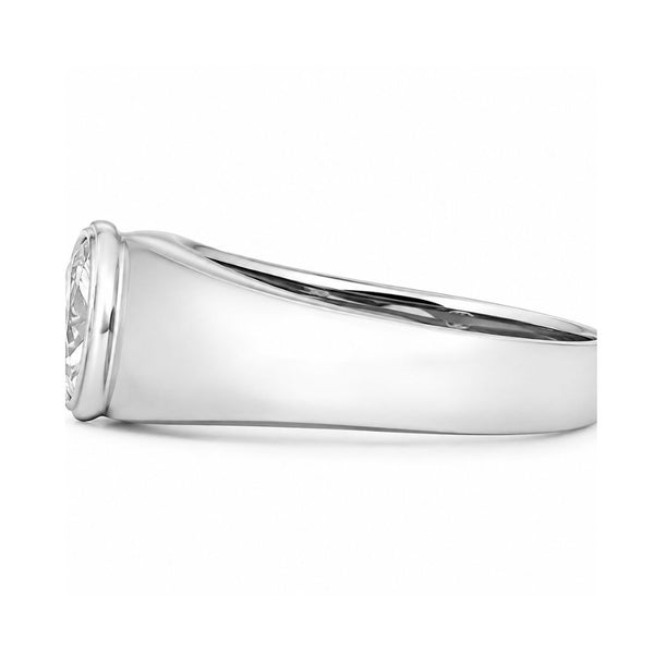 Oval Cut Lab Grown Diamond Solitaire Bezel Set Men's Ring