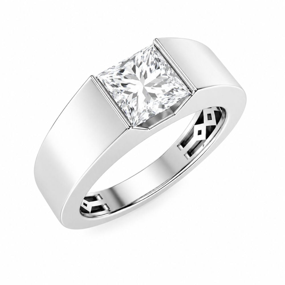 Princess Cut Lab Grown Diamond Bar Set Solitaire Engagement Ring