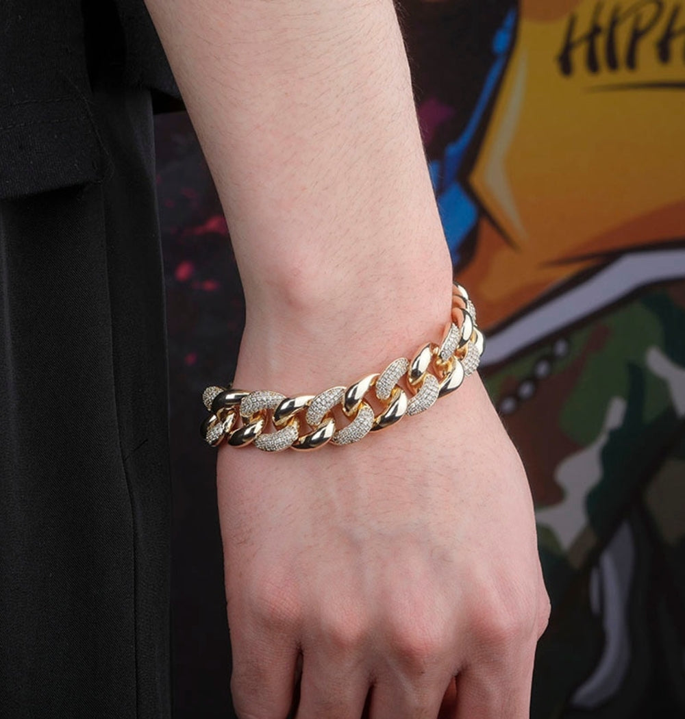 Men's Wear Moissanite Half Iced Miami Cuban Link Hip Hop Bracelet