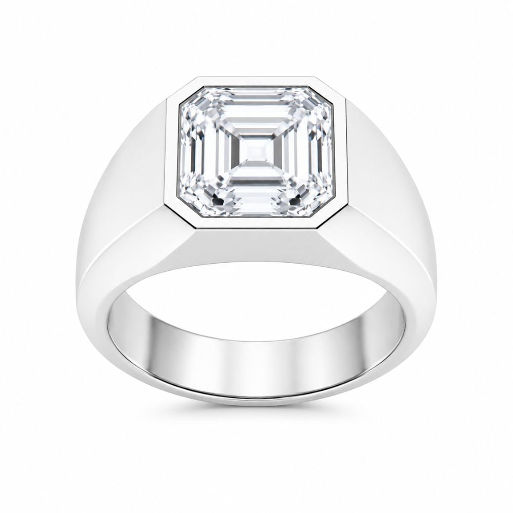 Asscher Cut Lab Grown Diamond Bezel Set Solitaire Engagement Ring