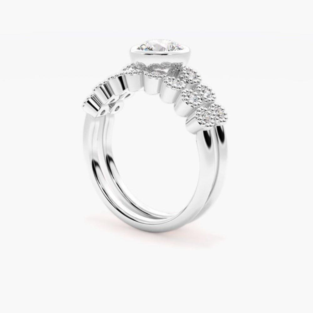 Round Cut Moissanite Filligree Style Wedding Ring Set