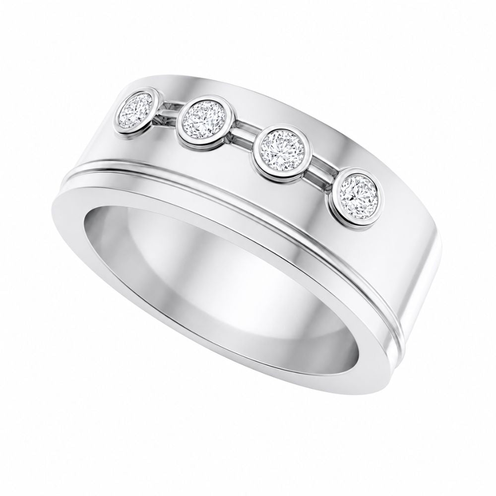 Round Cut Lab Grown Diamond Bezel Set Men's Wedding Band