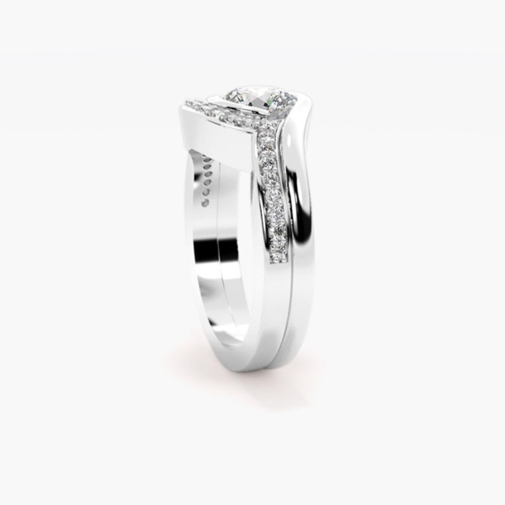 Colorless Moissanite Round Cut Solitaire Bridal Ring Set